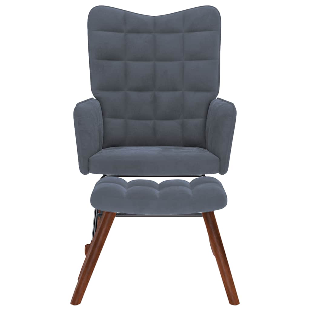 Rocking Chair with Stool Dark Grey Velvet