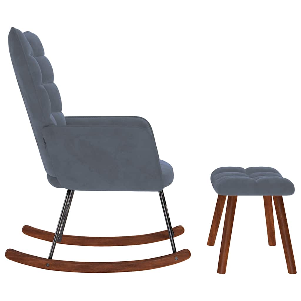 Rocking Chair with Stool Dark Grey Velvet