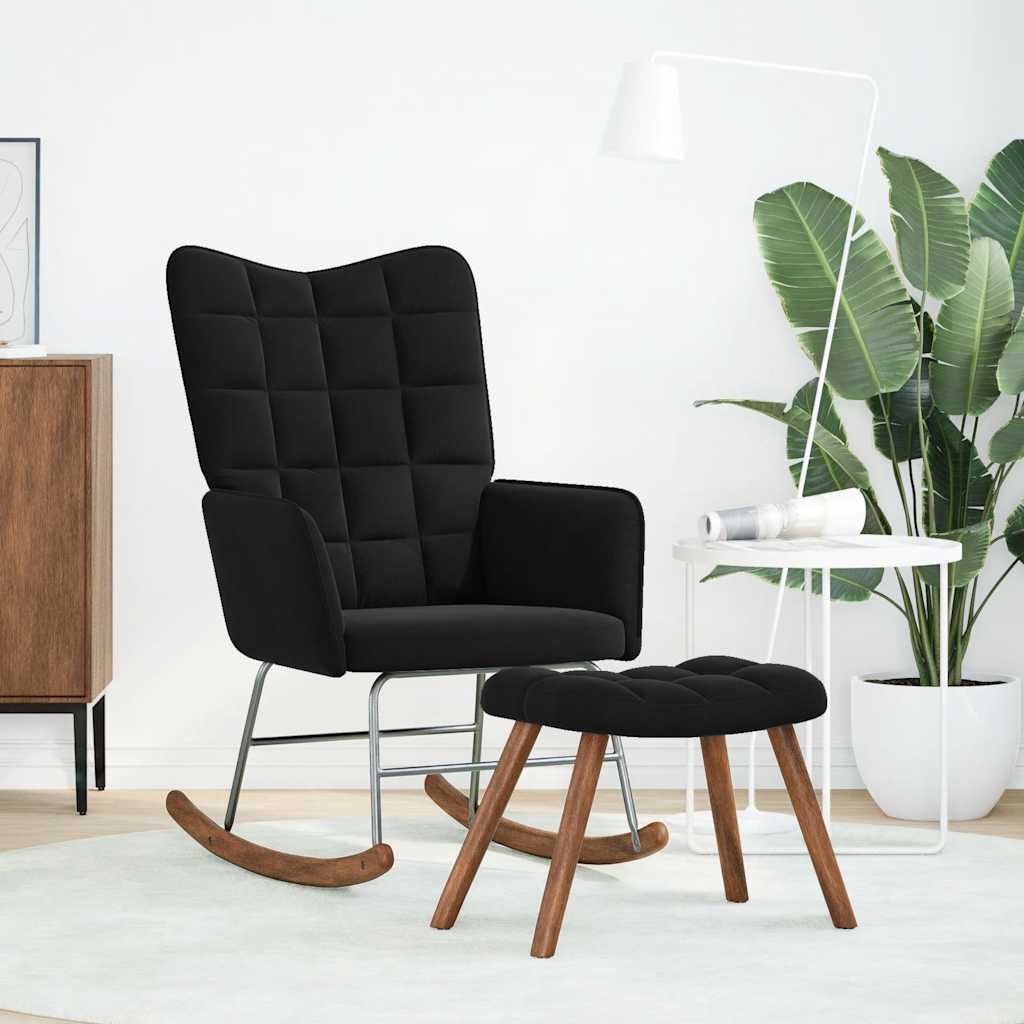 Rocking Chair with Stool Black Velvet