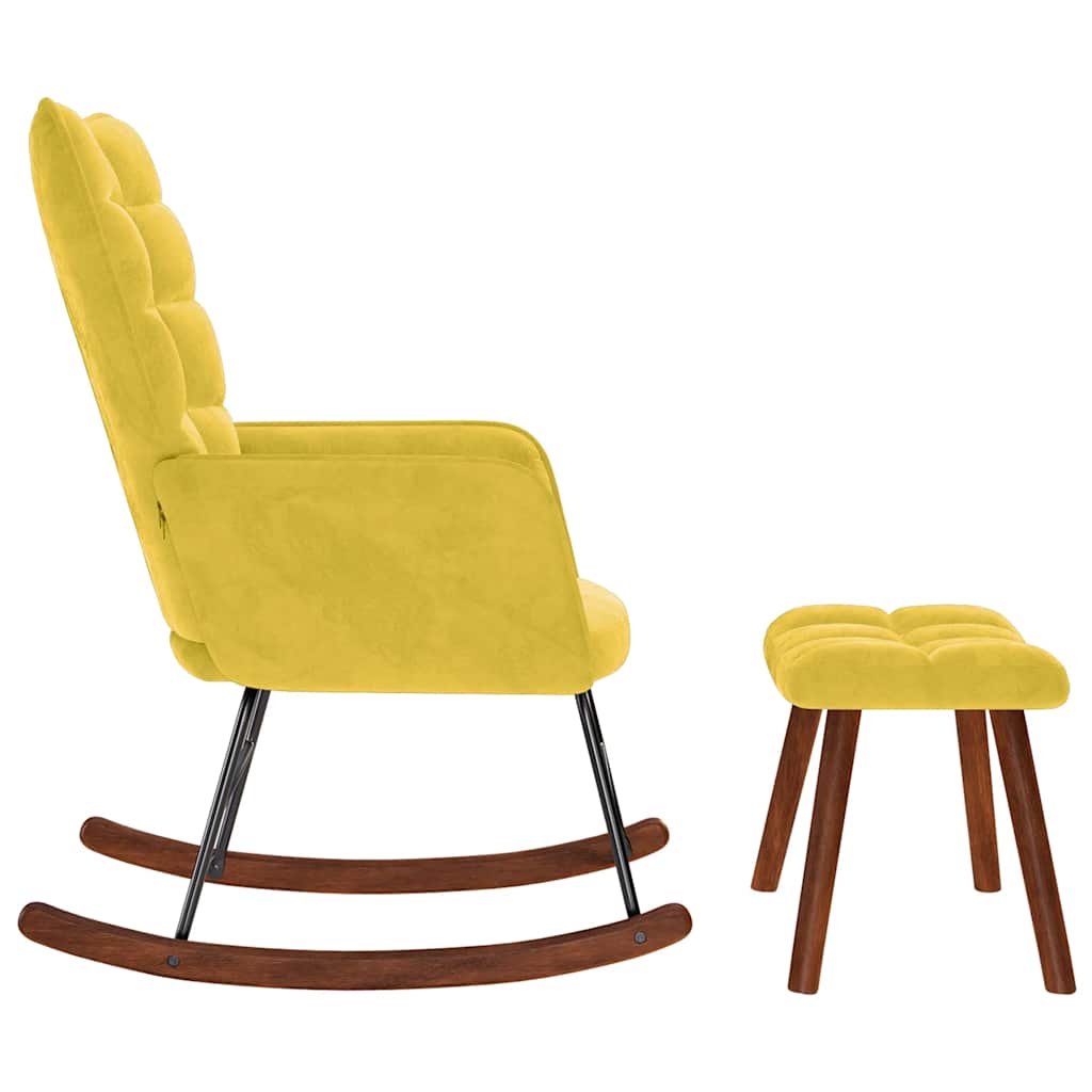 Rocking Chair with Stool Yellow Velvet
