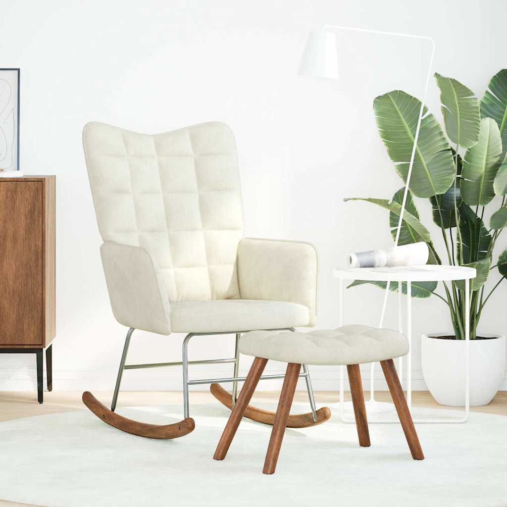 Rocking Chair with Stool Cream Velvet