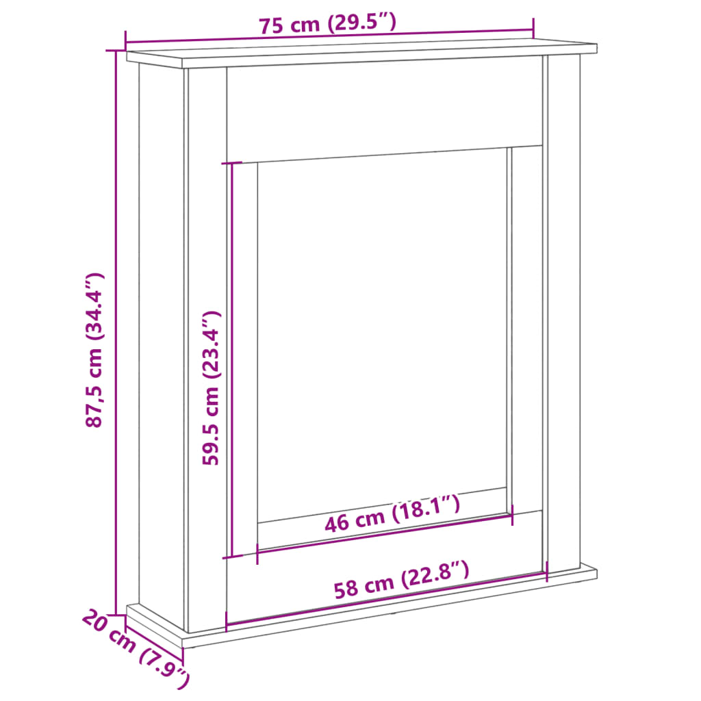 Fireplace Surround White 75x20x87,5 cm Engineered Wood