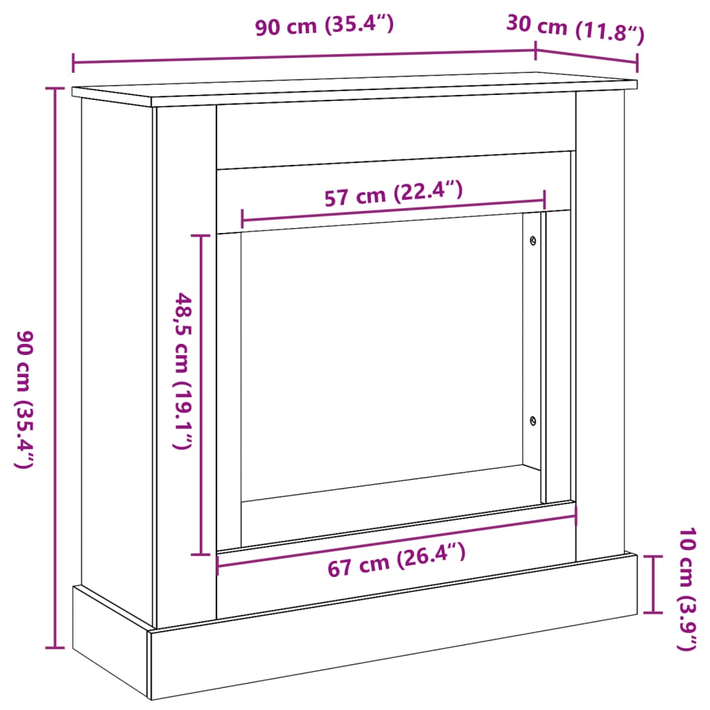 Fireplace Surround White 90x30x90 cm Engineered Wood
