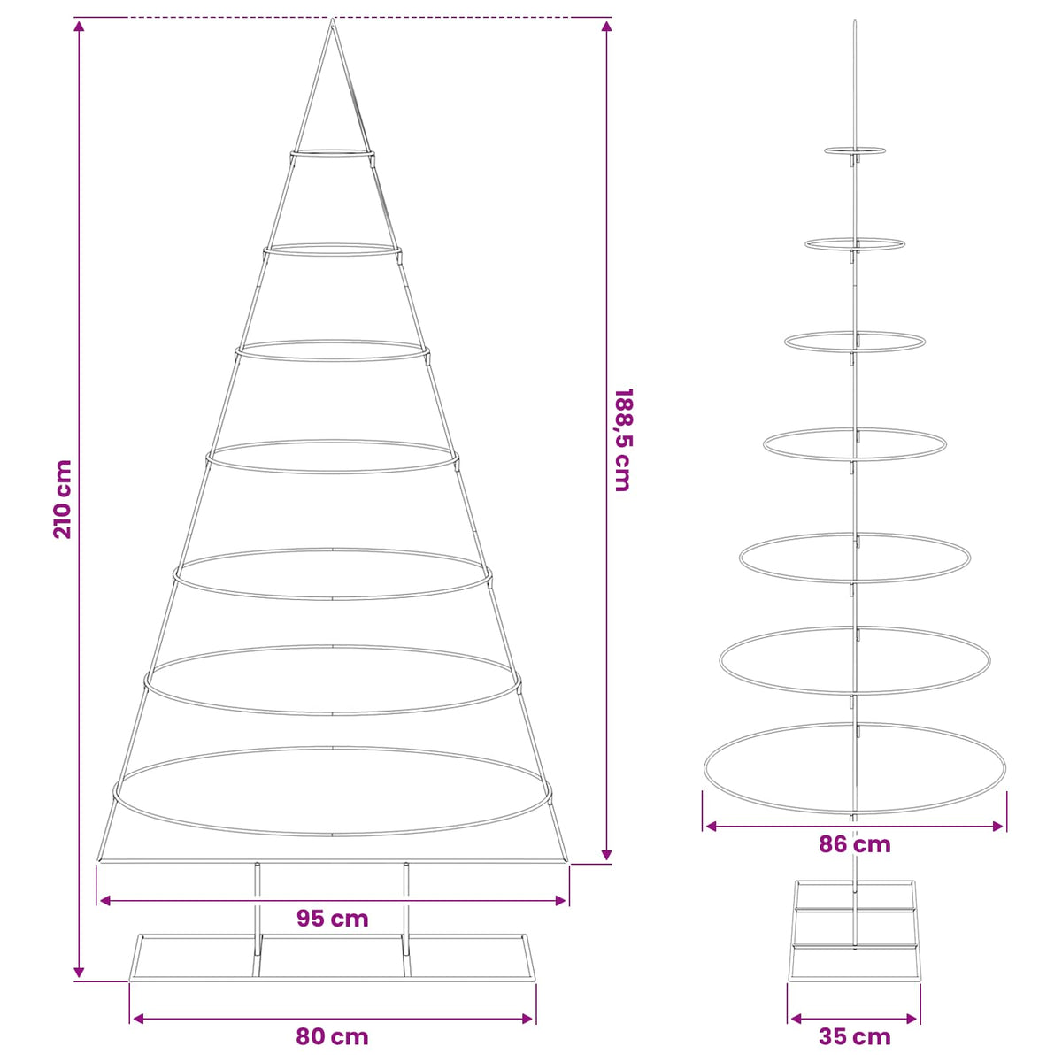 Metal Christmas Tree for Decoration Black 210 cm