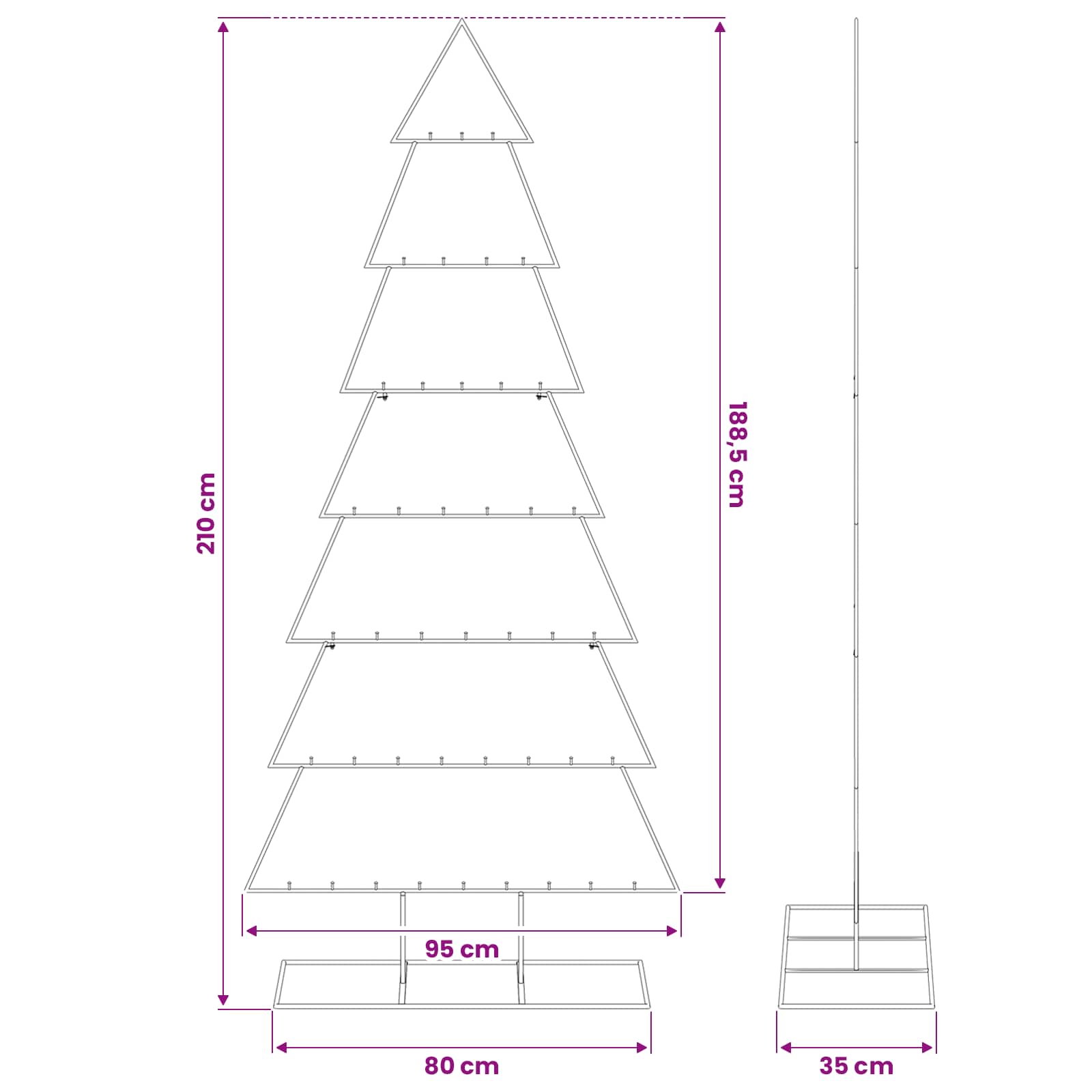 Metal Christmas Tree for Decoration Black 210 cm
