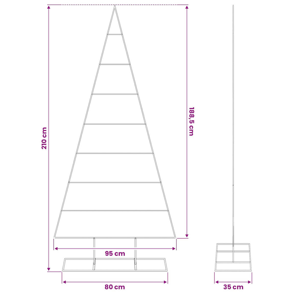 Metal Christmas Tree for Decoration Black 210 cm