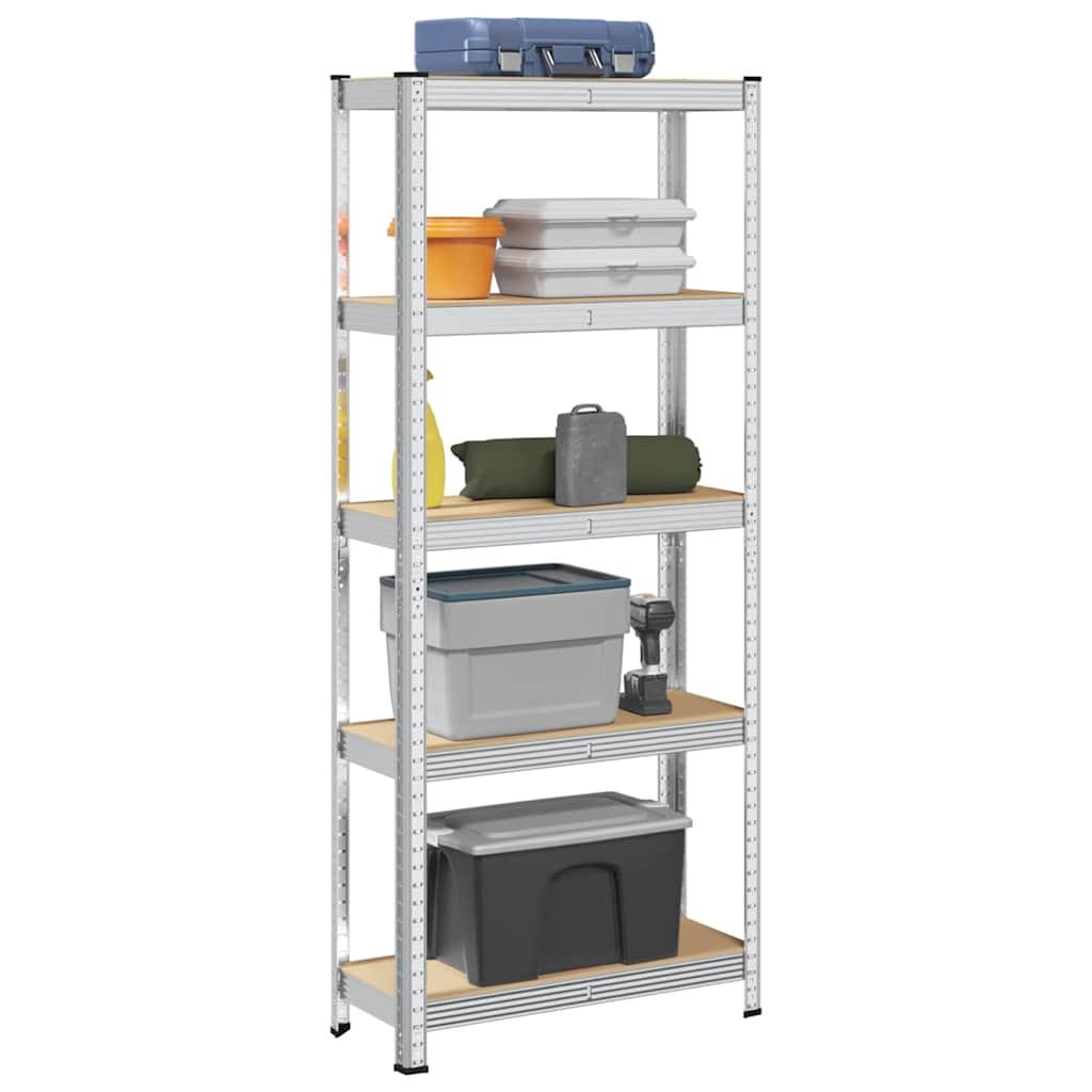 5-Layer Storage Shelf Silver Steel&amp;Engineered Wood