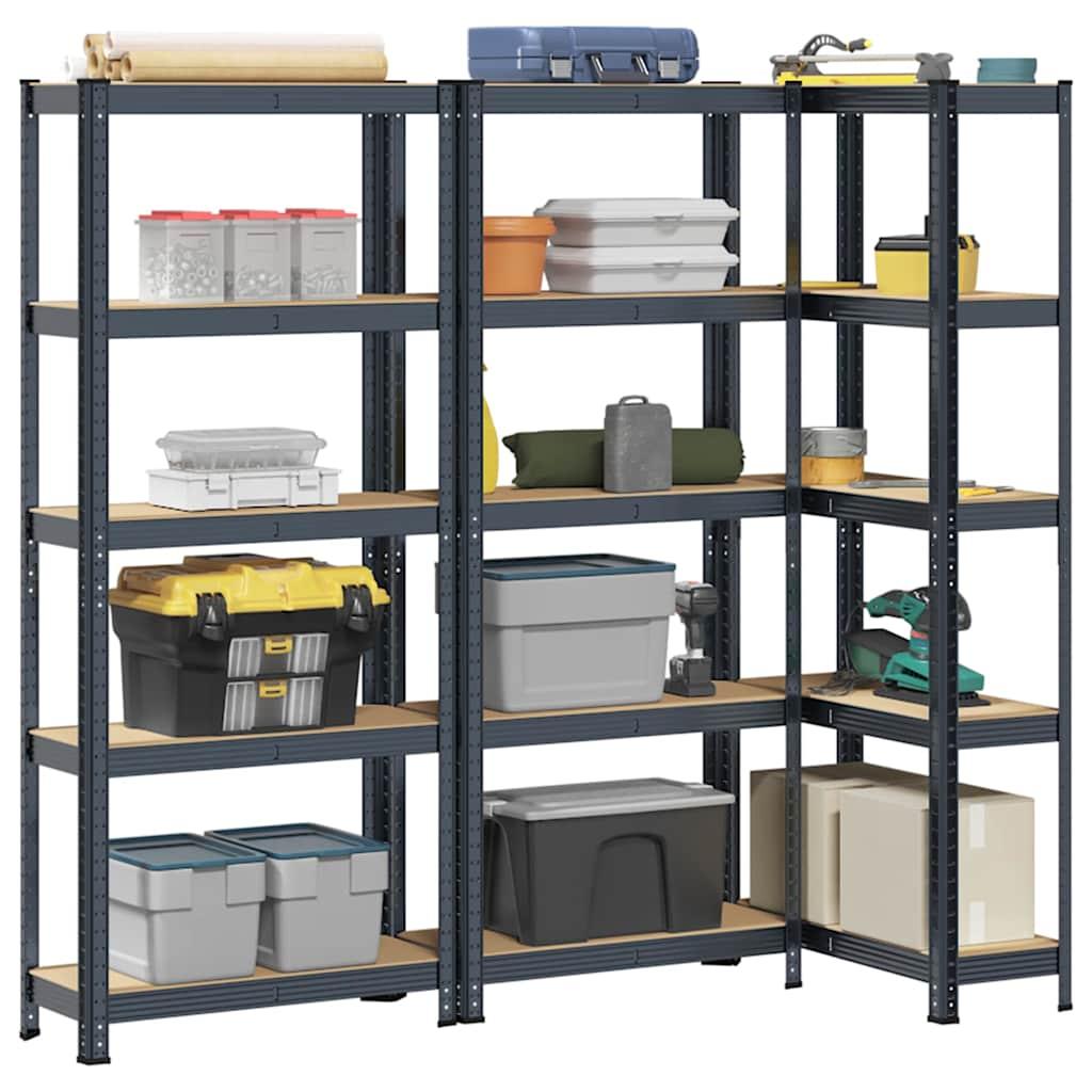 5-Layer Storage Shelves 3 pcs Anthracite Steel&amp;Engineered Wood