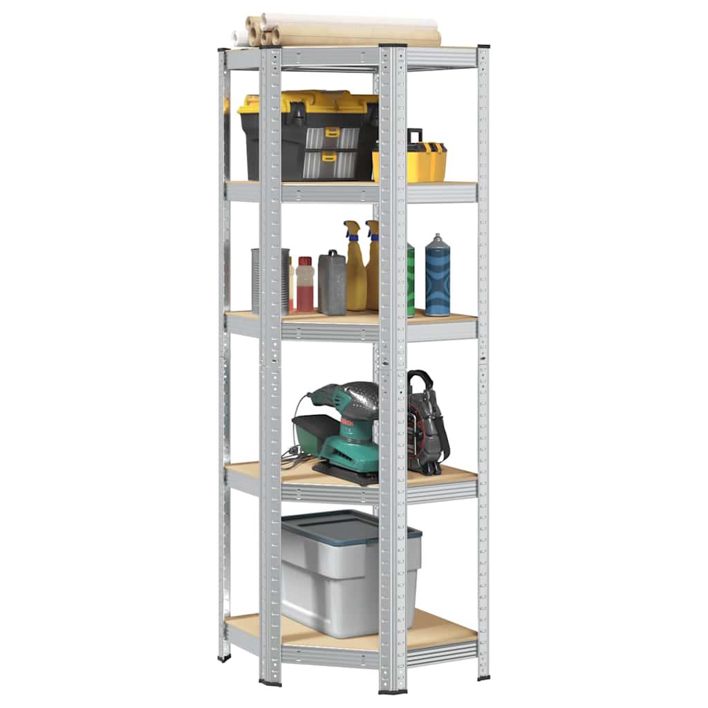 5-Layer Corner Shelf Silver Steel&amp;Engineered Wood