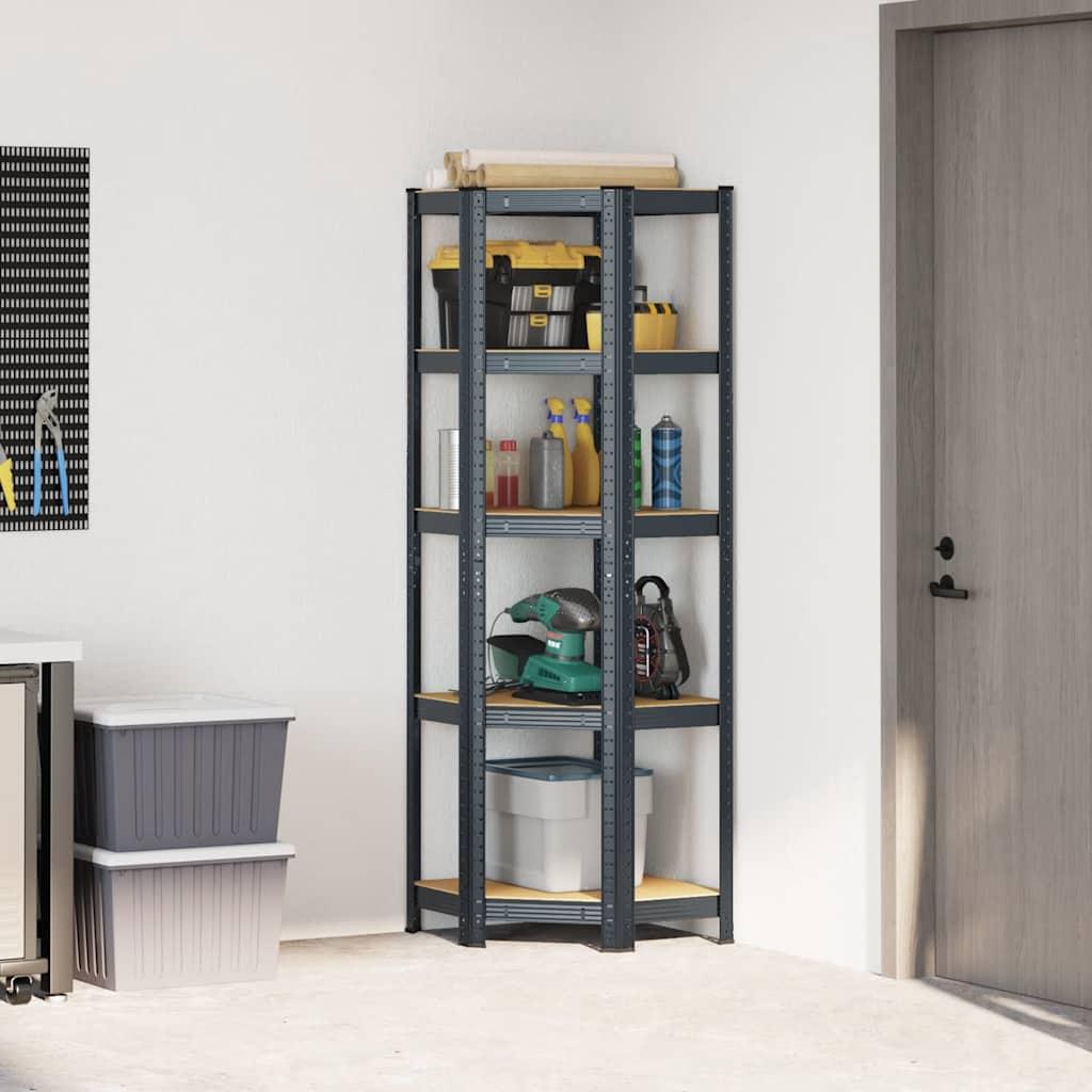 5-Layer Corner Shelf Anthracite Steel&Engineered Wood