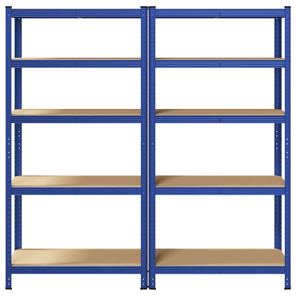 5-Layer Storage Shelves 2 pcs Blue Steel&Engineered Wood