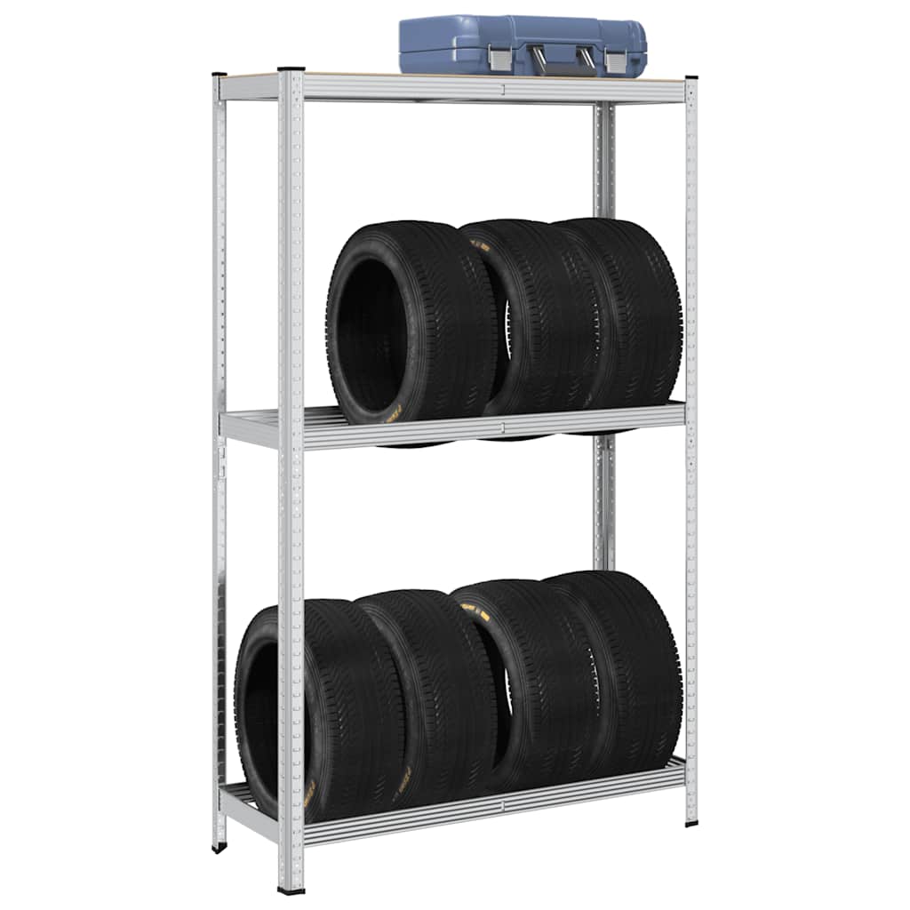 2-Layer Tyre Shelf Silver 110x40x180 cm Steel&amp;Engineered Wood