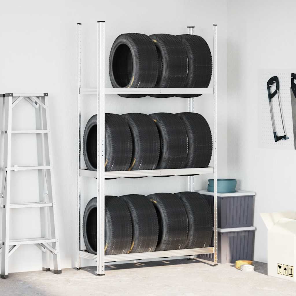 3-Layer Tyre Shelf Silver 110x40x200 cm Steel