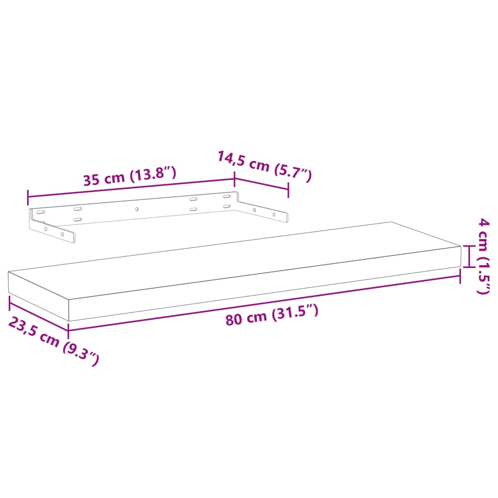 Floating Shelves 2 pcs 80x23,5x4 cm Engineered Wood