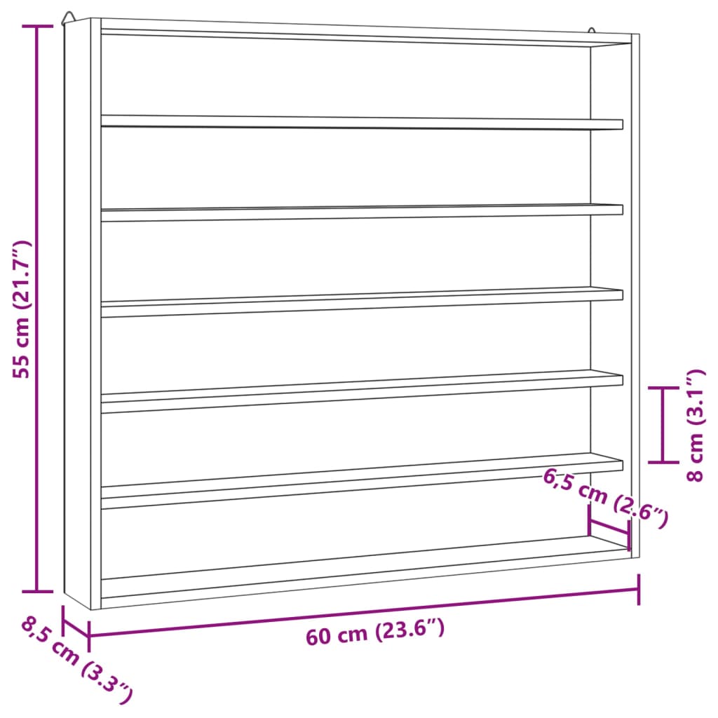 Wooden Collector's Display Case with 6 Shelves 60x8,5x55cm