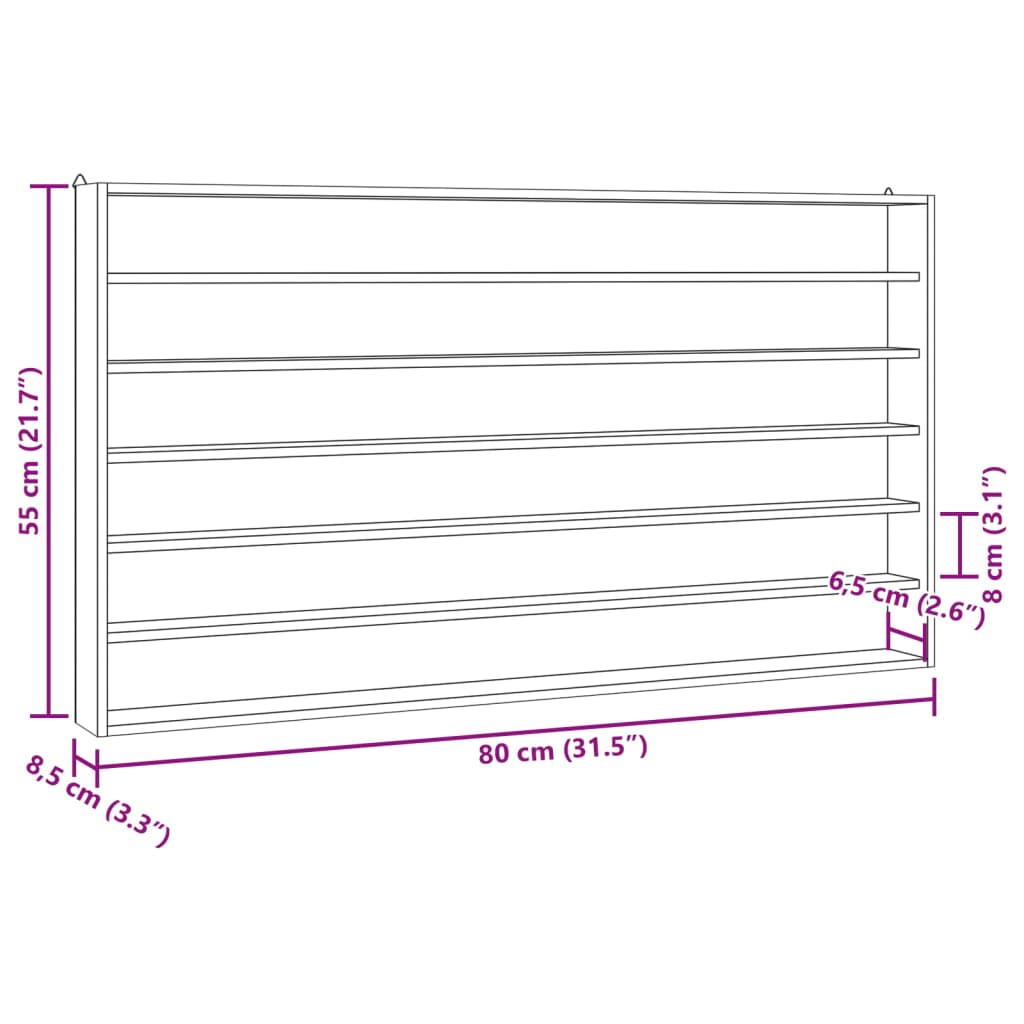 Wooden Collector's Display Case with 6 Shelves 80x8,5x55cm