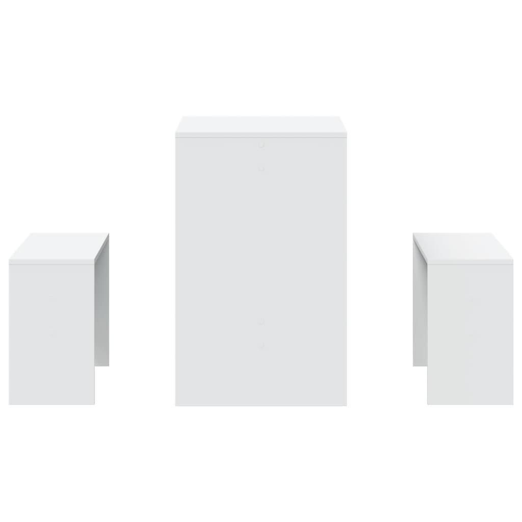 3 Piece Dining Table and Bench Set White Engineered Wood