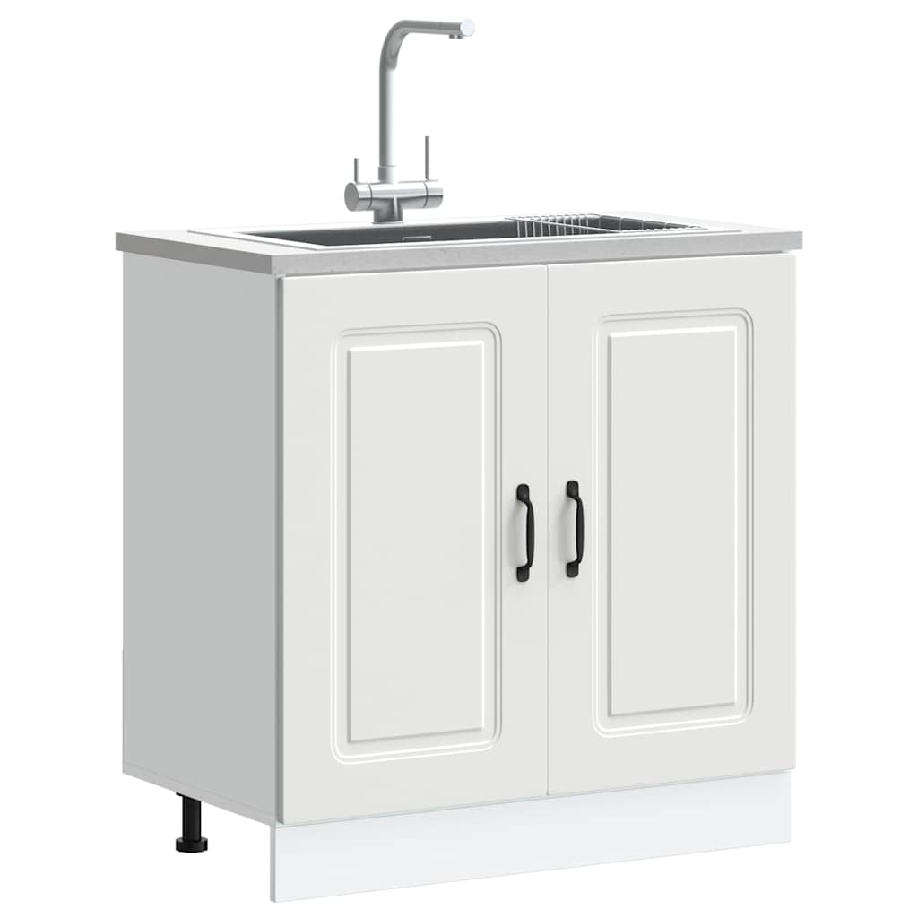 Sink Base Cabinet Kalmar White 80x46x81.5 cm Engineered Wood