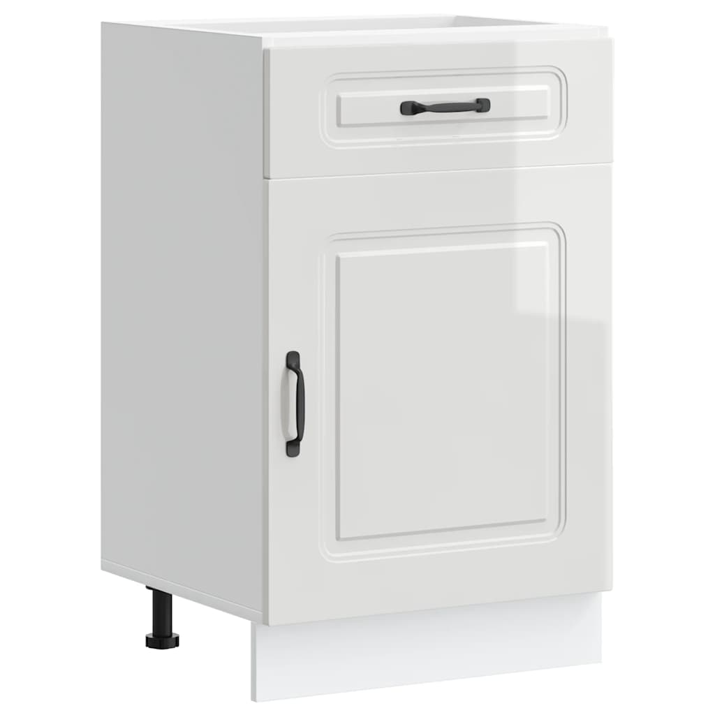 Kitchen Base Cabinet "Kalmar" High Gloss White Engineered Wood
