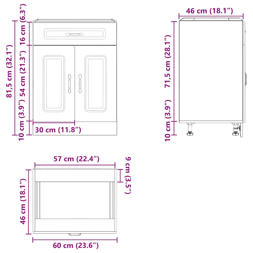 Kitchen Base Cabinet "Kalmar" High Gloss White Engineered Wood