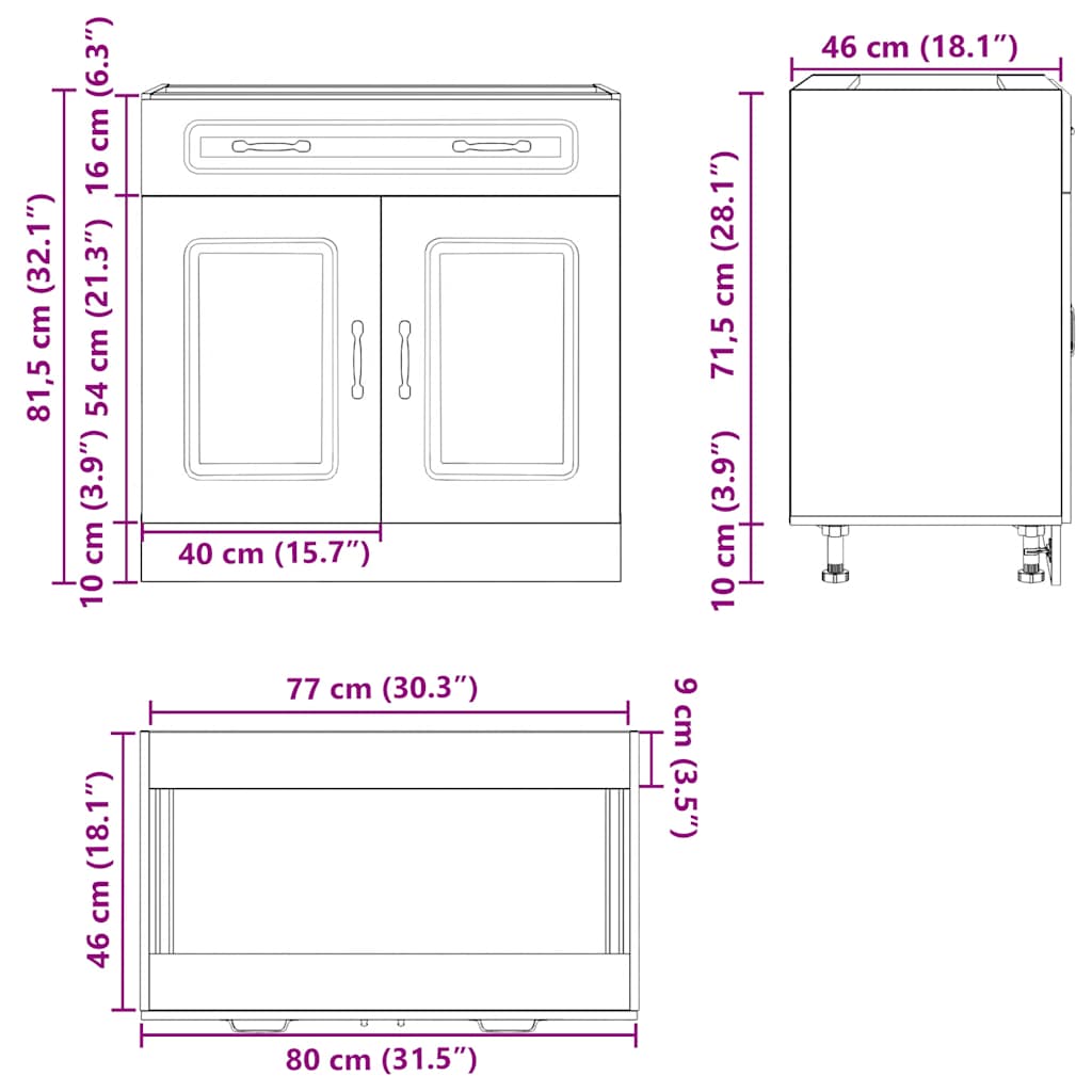 Kitchen Base Cabinet "Kalmar" High Gloss White Engineered Wood