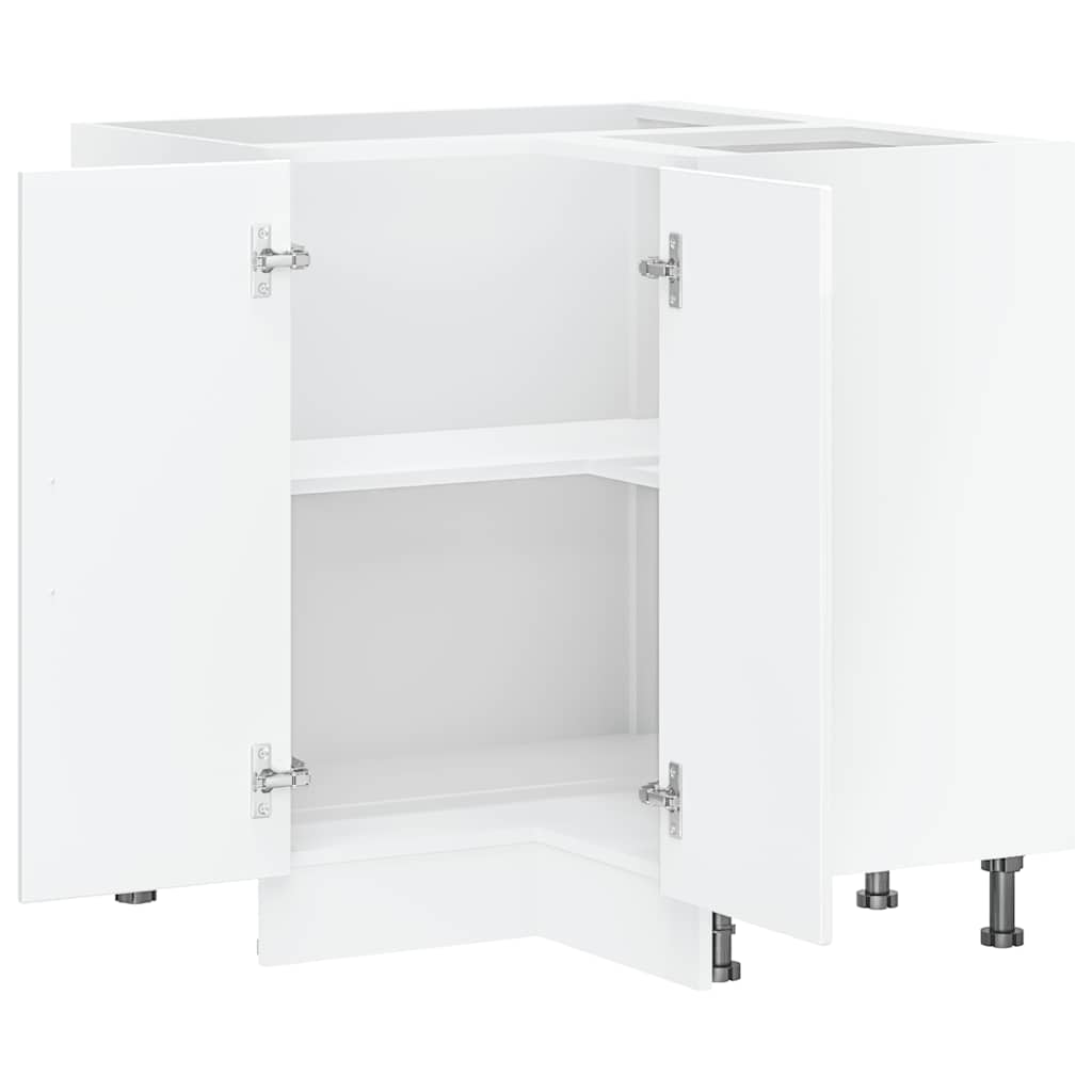 Kitchen Corner Base Cabinet "Kalmar" High Gloss White Engineered Wood