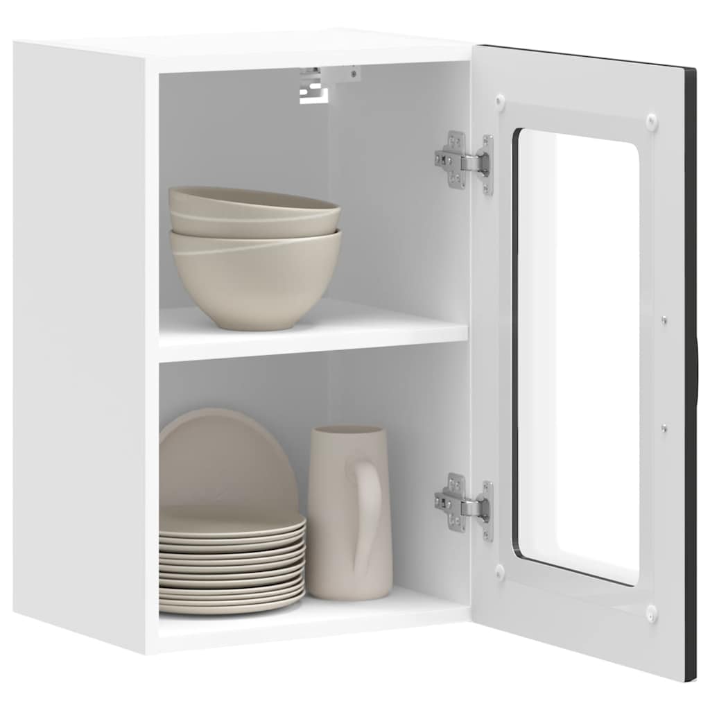 Kitchen Wall Cabinet with Glass Door "Kalmar" Black Engineered Wood