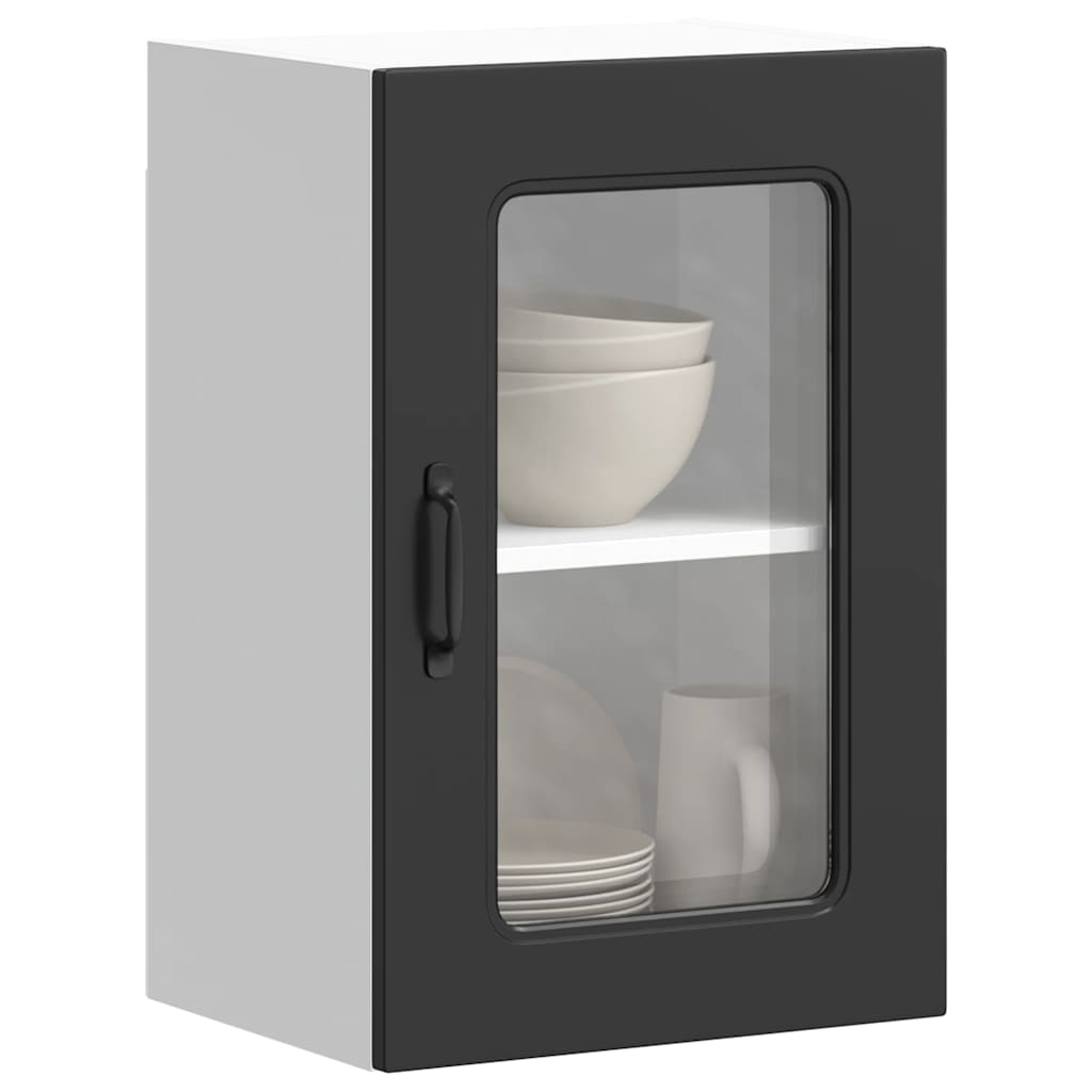 Kitchen Wall Cabinet with Glass Door "Kalmar" Black Engineered Wood
