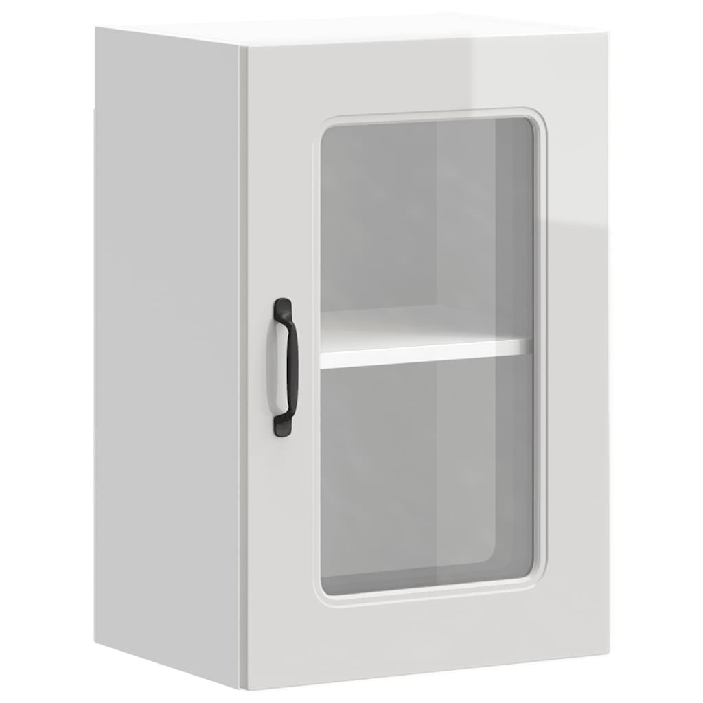Kitchen Wall Cabinet with Glass Door "Kalmar" High Gloss White Engineered Wood