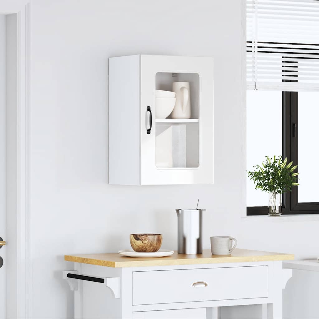 Kitchen Wall Cabinet with Glass Door "Kalmar" High Gloss White Engineered Wood