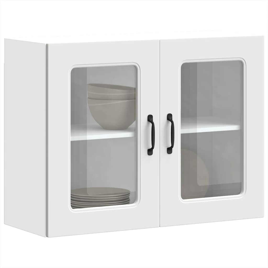 Kitchen Wall Cabinet with Glass Door Kalmar White Engineered Wood