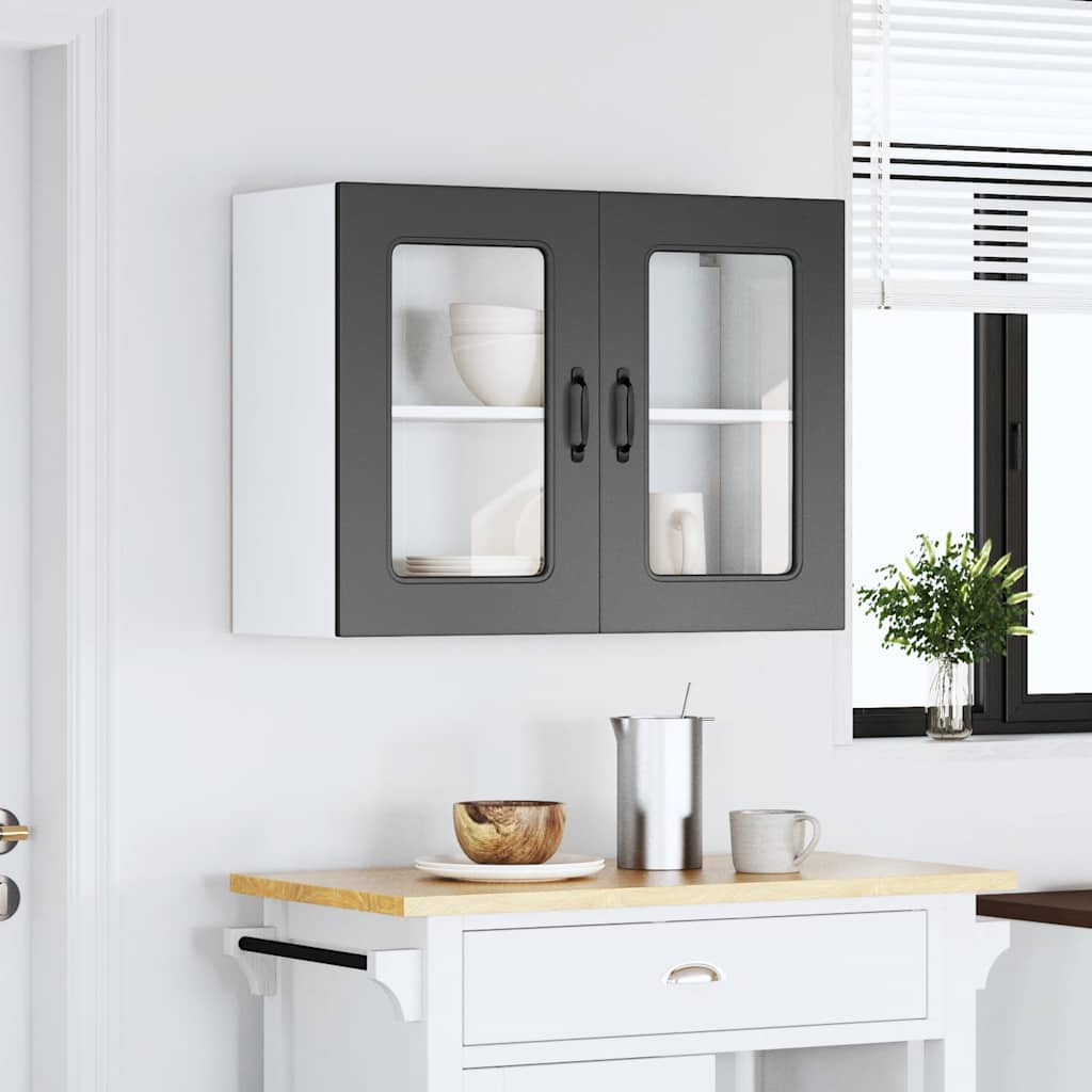 Kitchen Wall Cabinet with Glass Door "Kalmar" Black Engineered Wood