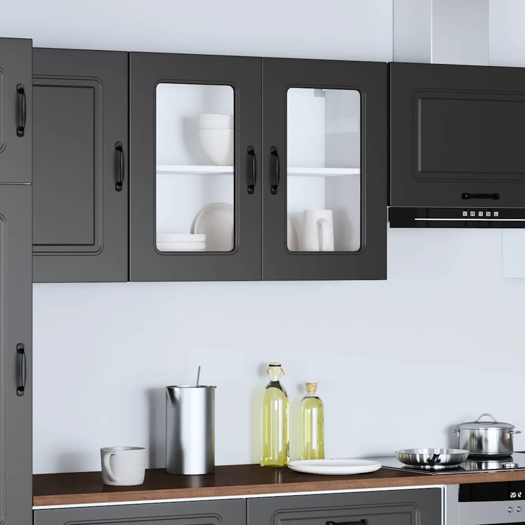 Kitchen Wall Cabinet with Glass Door "Kalmar" Black Engineered Wood