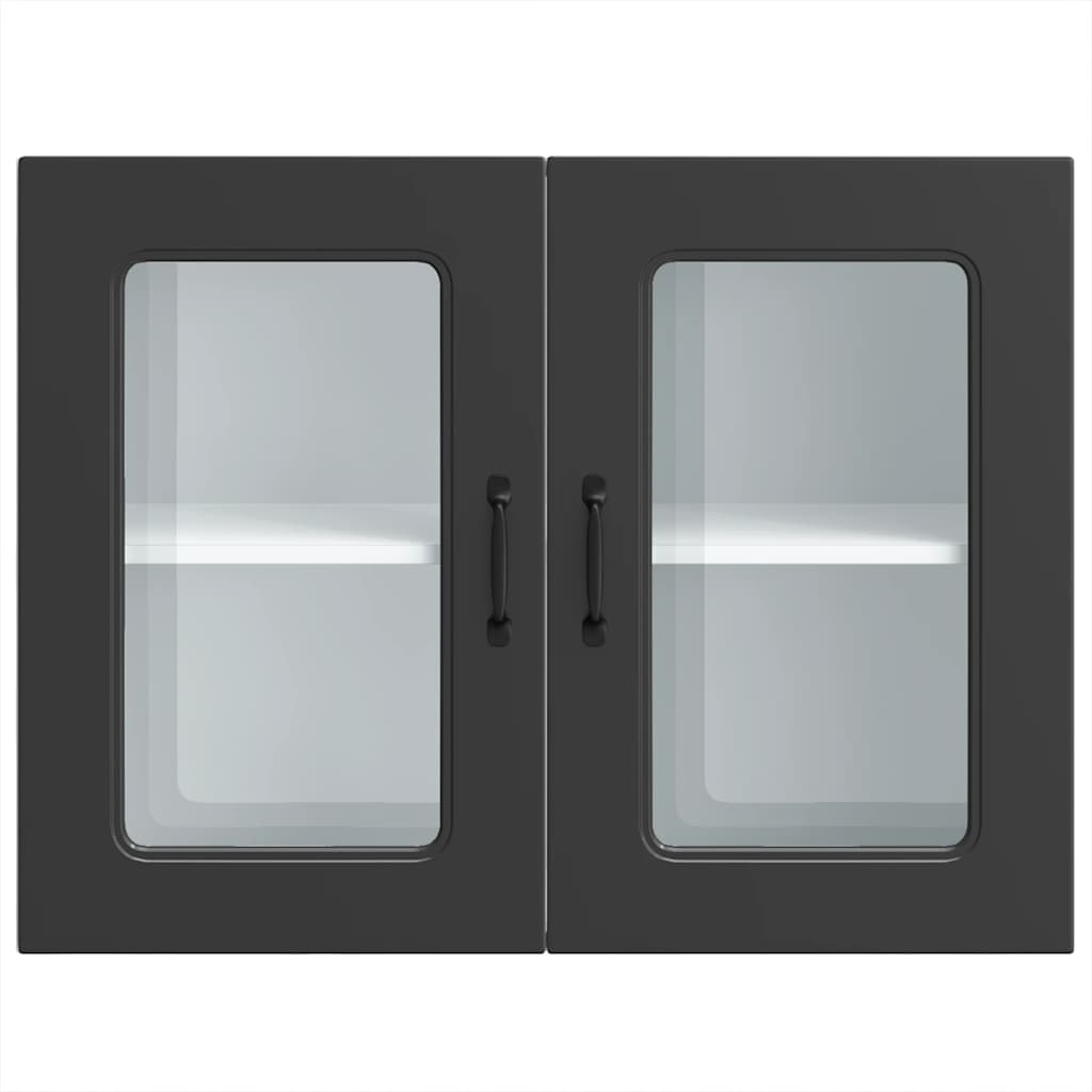 Kitchen Wall Cabinet with Glass Door "Kalmar" Black Engineered Wood