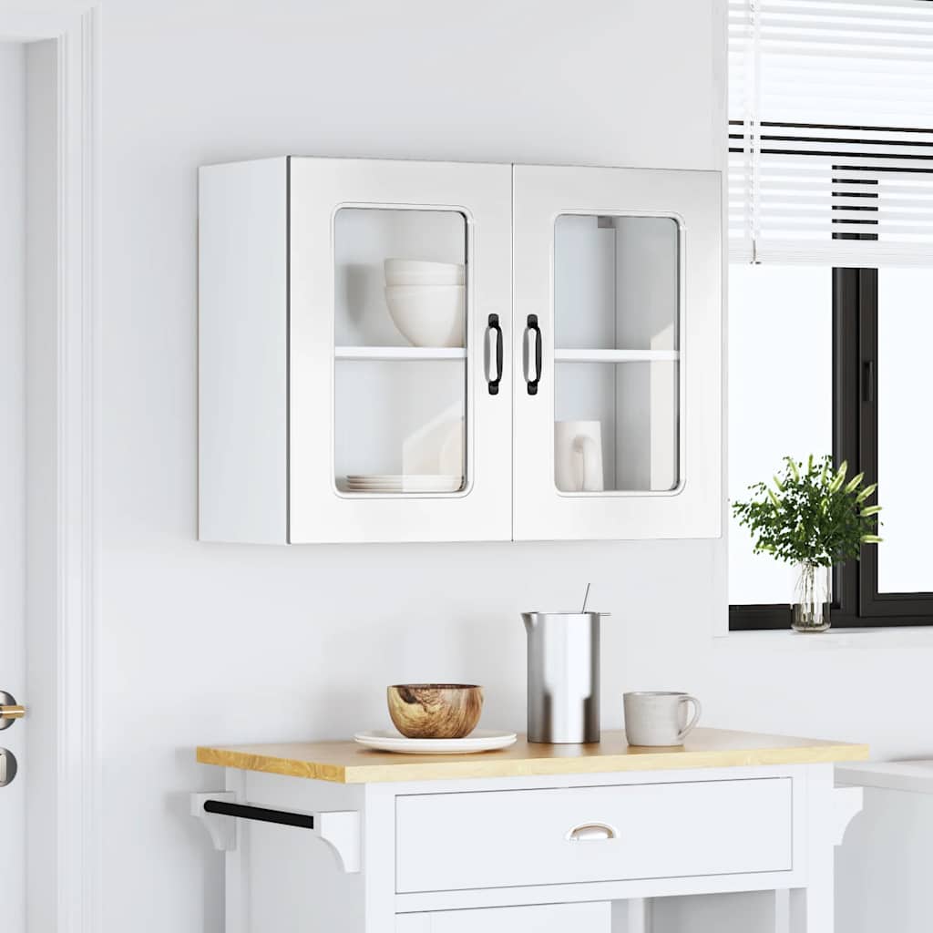 Kitchen Wall Cabinet with Glass Door "Kalmar" High Gloss White Engineered Wood