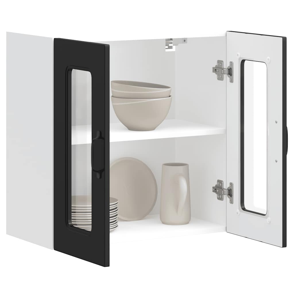 Kitchen Wall Cabinet with Glass Door "Kalmar" Black Engineered Wood