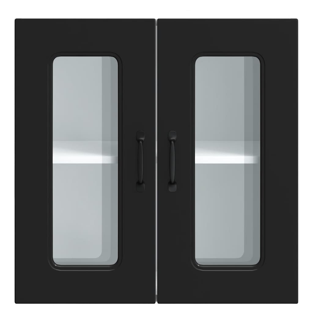 Kitchen Wall Cabinet with Glass Door "Kalmar" Black Engineered Wood