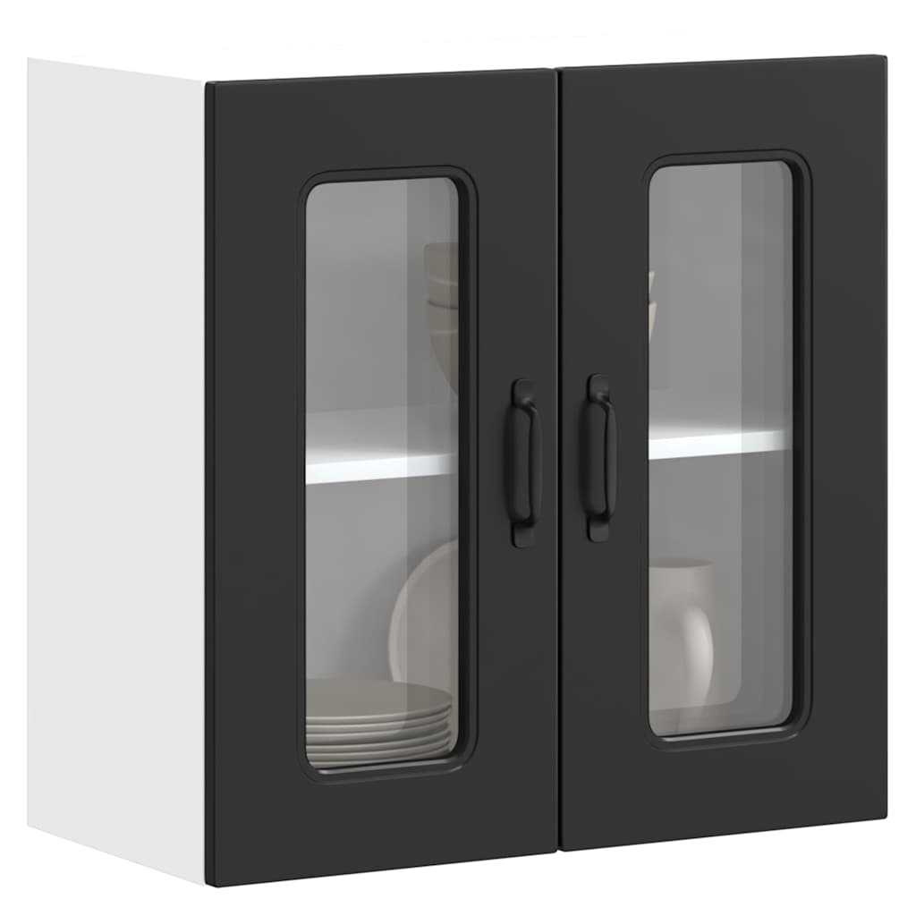 Kitchen Wall Cabinet with Glass Door "Kalmar" Black Engineered Wood
