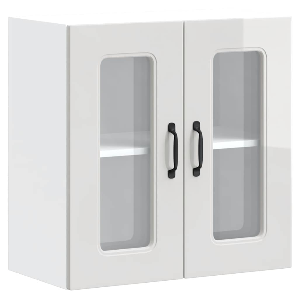 Kitchen Wall Cabinet with Glass Door "Kalmar" High Gloss White Engineered Wood