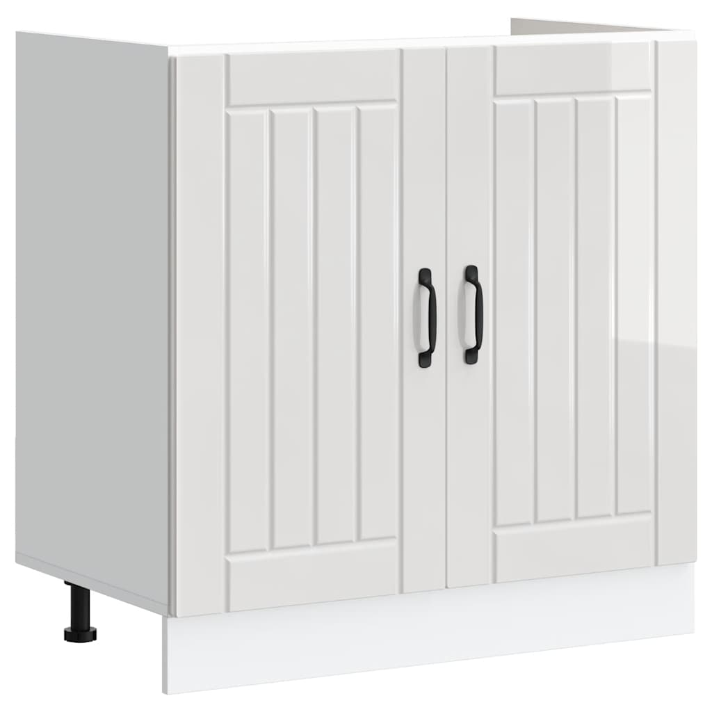 Sink Base Cabinet "Lucca" High Gloss White Engineered Wood