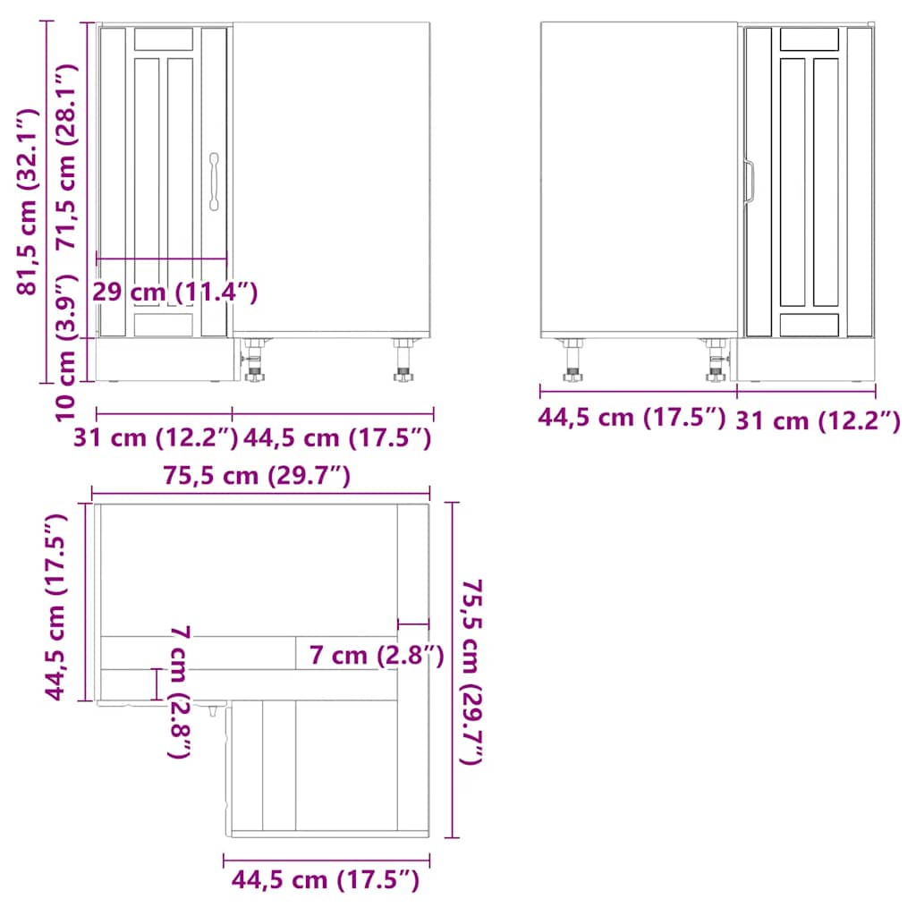 Kitchen Corner Base Cabinet "Lucca" High Gloss White Engineered Wood