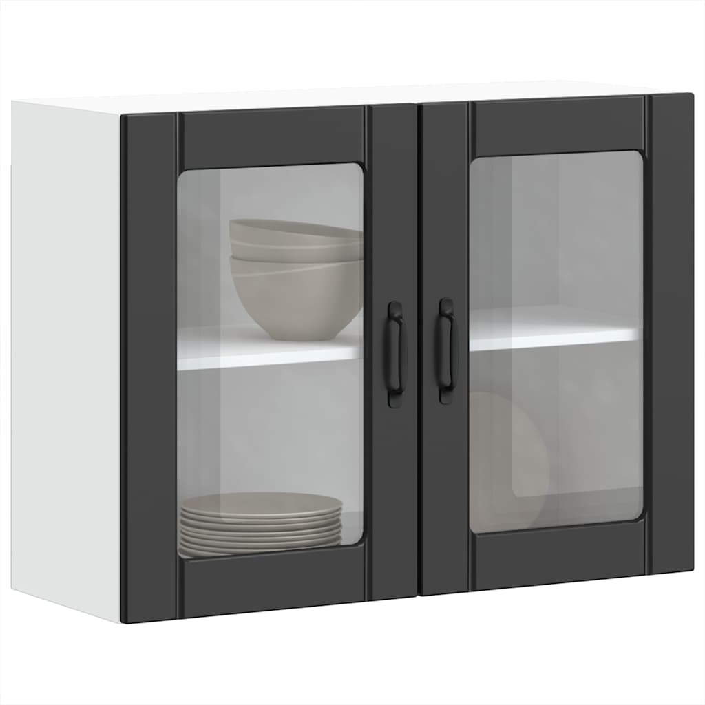 Kitchen Wall Cabinet with Glass Door "Lucca" Black Engineered Wood