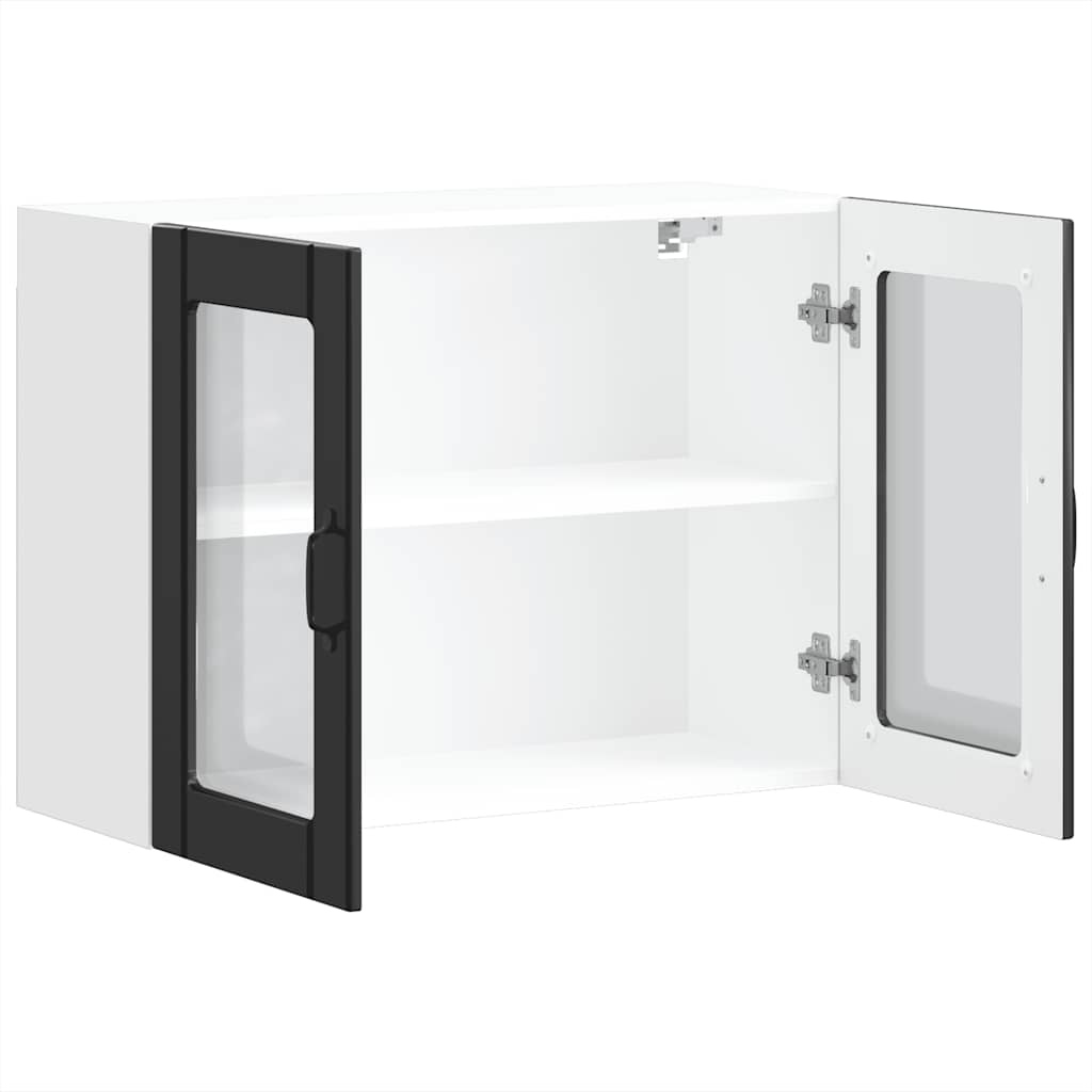 Kitchen Wall Cabinet with Glass Door "Lucca" Black Engineered Wood