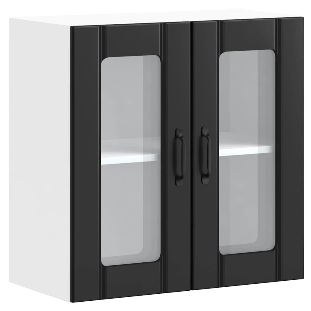 Kitchen Wall Cabinet with Glass Door "Lucca" Black Engineered Wood