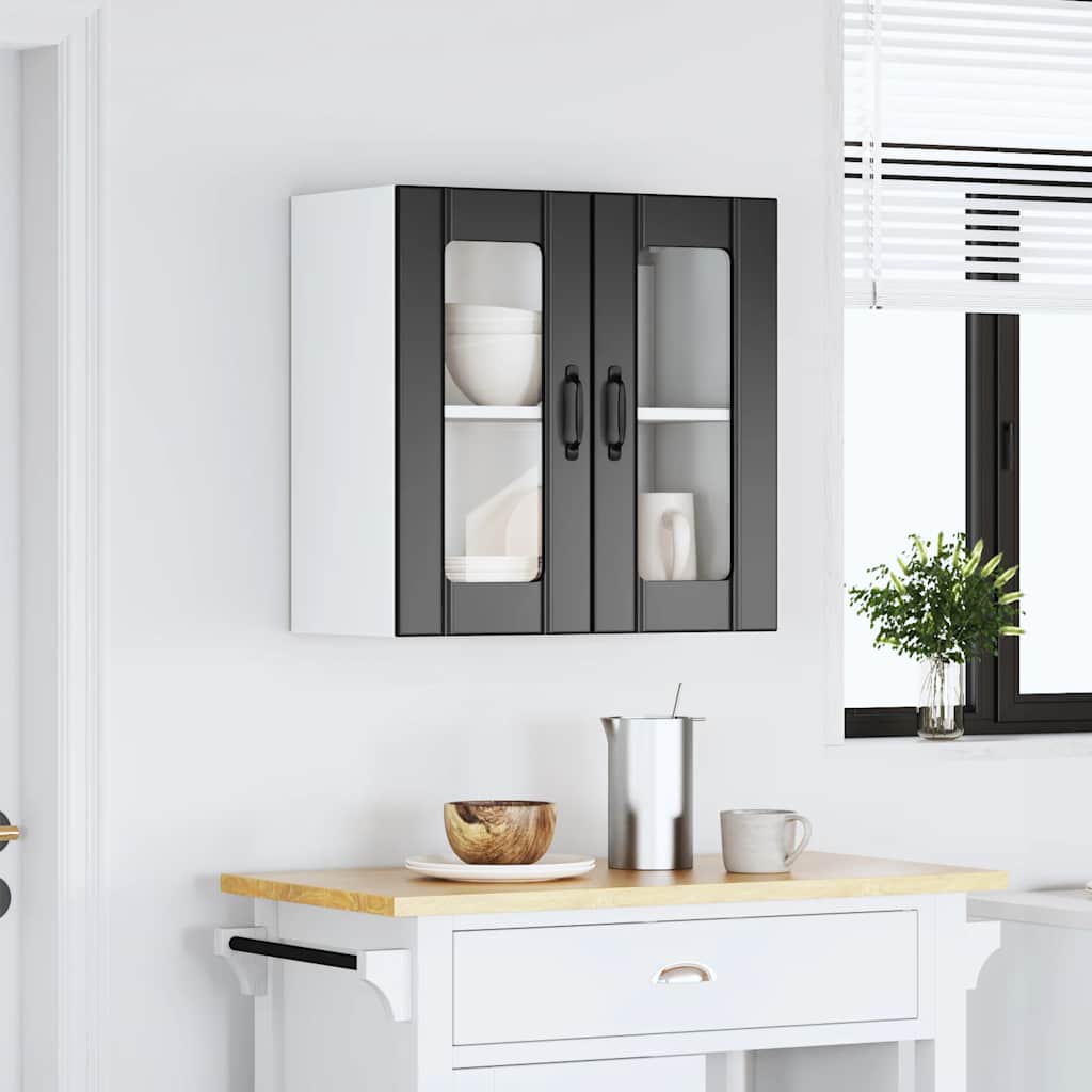 Kitchen Wall Cabinet with Glass Door "Lucca" Black Engineered Wood