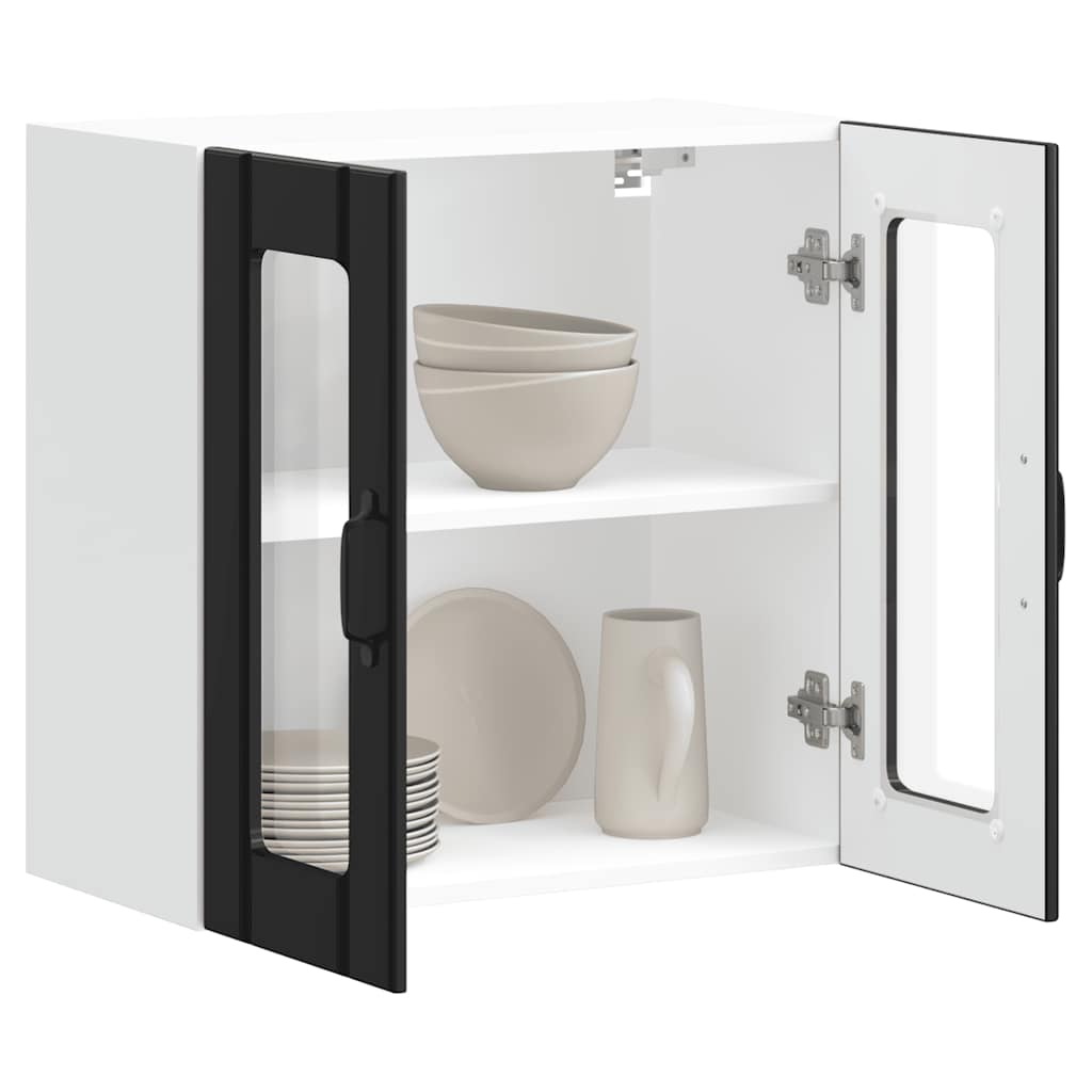 Kitchen Wall Cabinet with Glass Door "Lucca" Black Engineered Wood