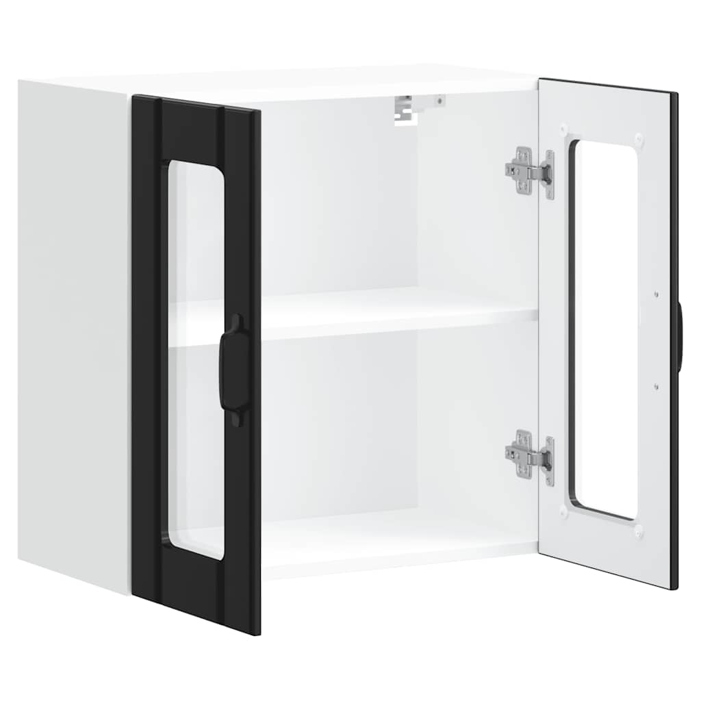 Kitchen Wall Cabinet with Glass Door "Lucca" Black Engineered Wood