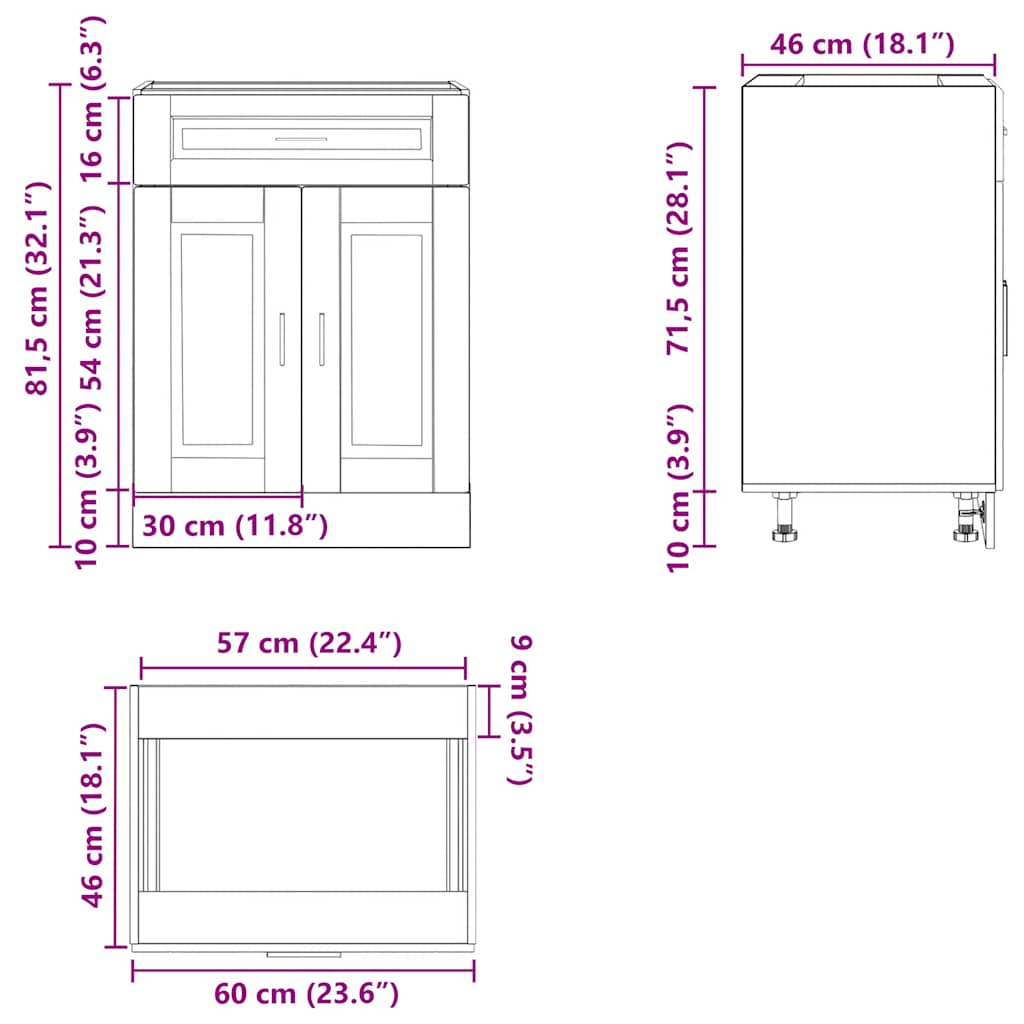 Kitchen Base Cabinet "Porto" Black Engineered Wood