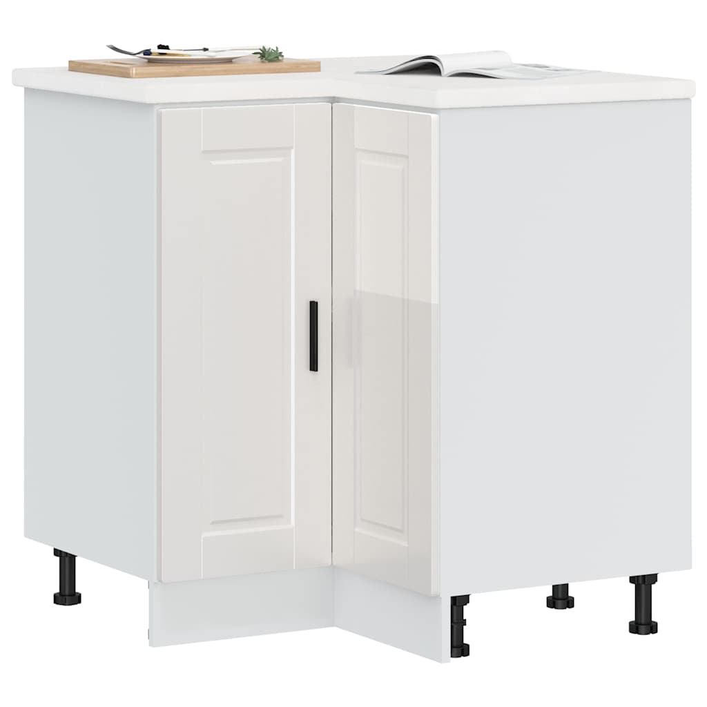 Kitchen Corner Base Cabinet "Porto" High Gloss White Engineered Wood