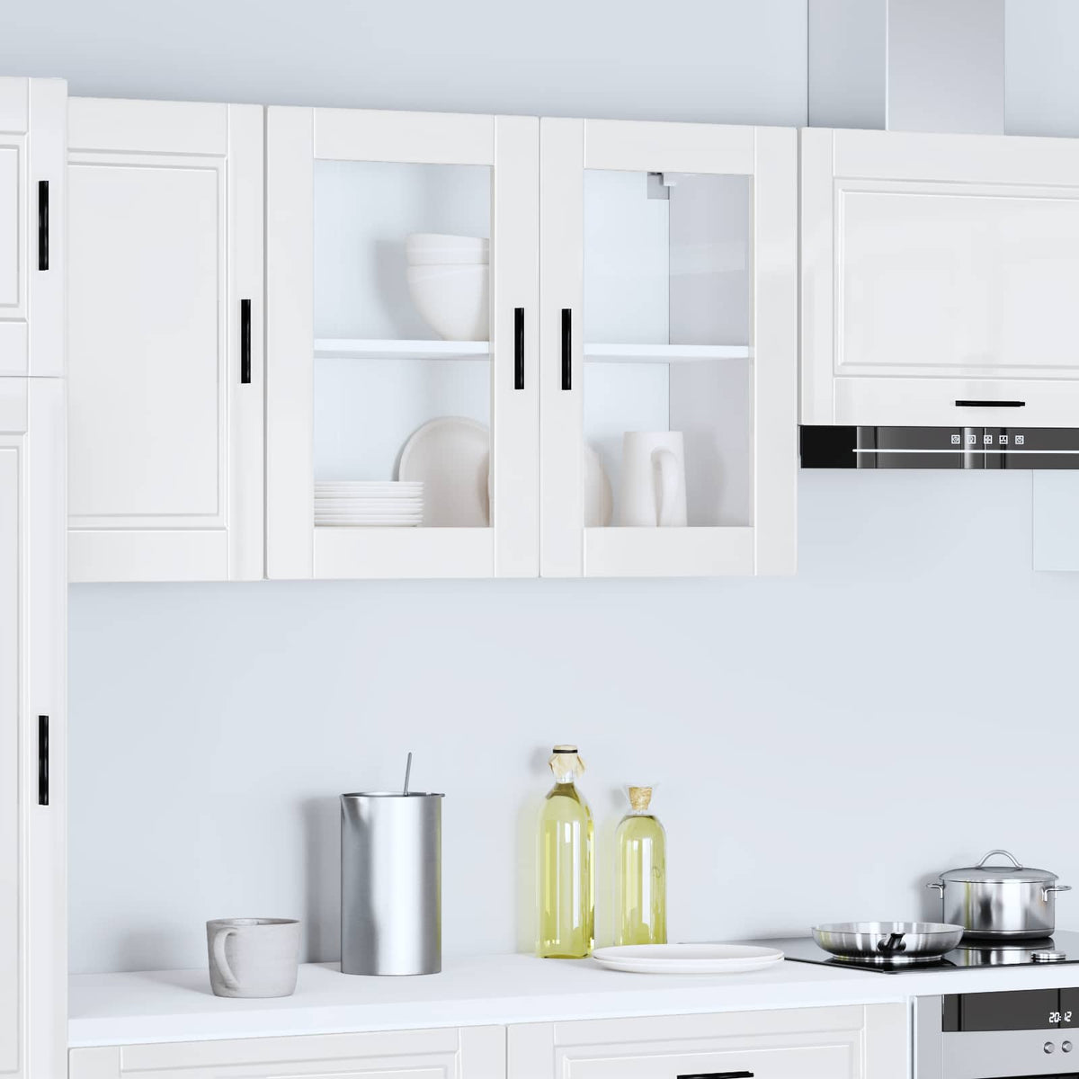 Kitchen Wall Cabinet with Glass Door "Porto" High Gloss White